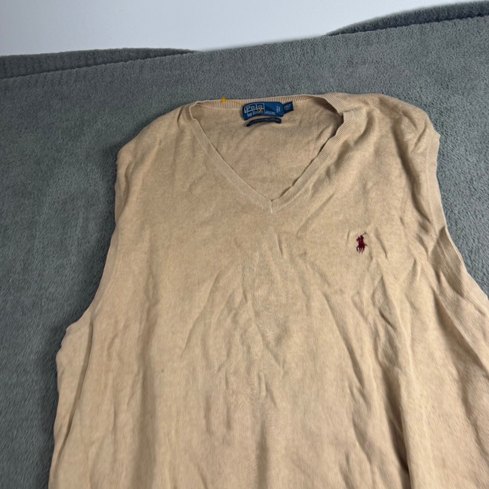 Polo Ralph Lauren Tan Pima Cotton V-Neck Sweater Vest 2XLT Tall Mens